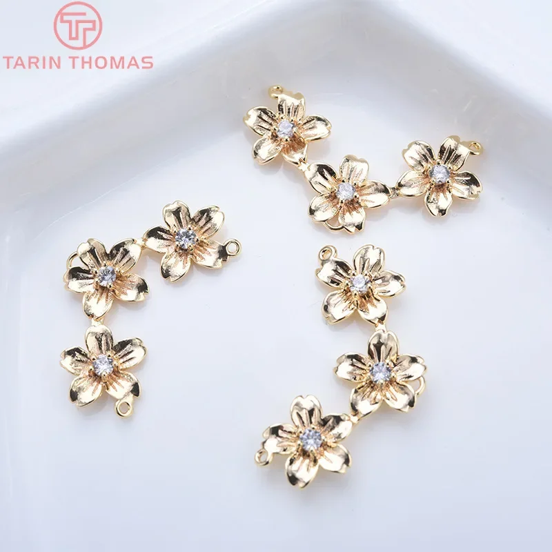 

(799)4PCS 30MM 24K Gold Color Brass 3 Flowers Connector Charms Pendants High Quality Diy Jewelry Findings Accessories wholesale
