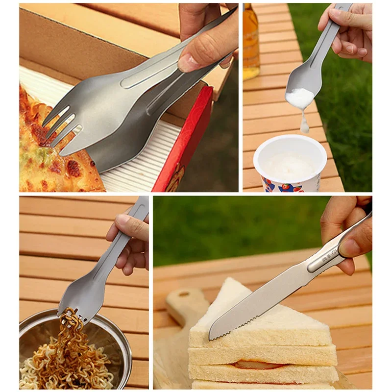 4 in 1 Stainless Steel Detachable Assembled Spoon Fork Set Outdoor Camping Tableware Picnic Cookware Cutlery