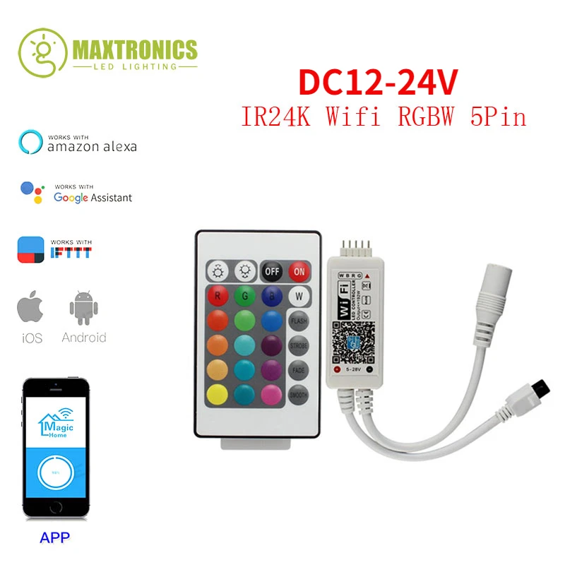 Magic Home DC12V-24V Bluetooth Wireless WiFi Controller,RGB/RGBW IR RF LED Controller for 5050 WS2811 WS2812B Pixel led strip