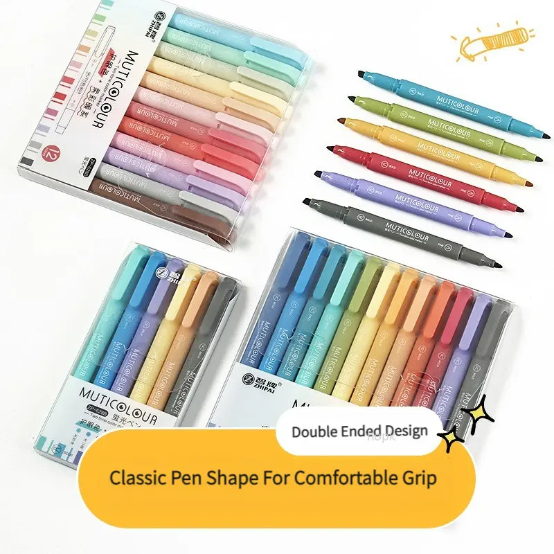 Morandi Retro Double Headed Highlighter Pen 6/24 Colors/box Vintage Fluorescent Pens Set Student Drawing Markers Stationery highlighter pen marker pen highlighter marker art marker