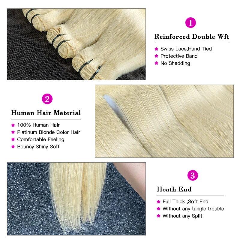613 Blonde Hair Brazilian Straight Virgin Double Drawn Bundles Human Hair Weaves Bundles 10" to 30" Honey Blonde Extension