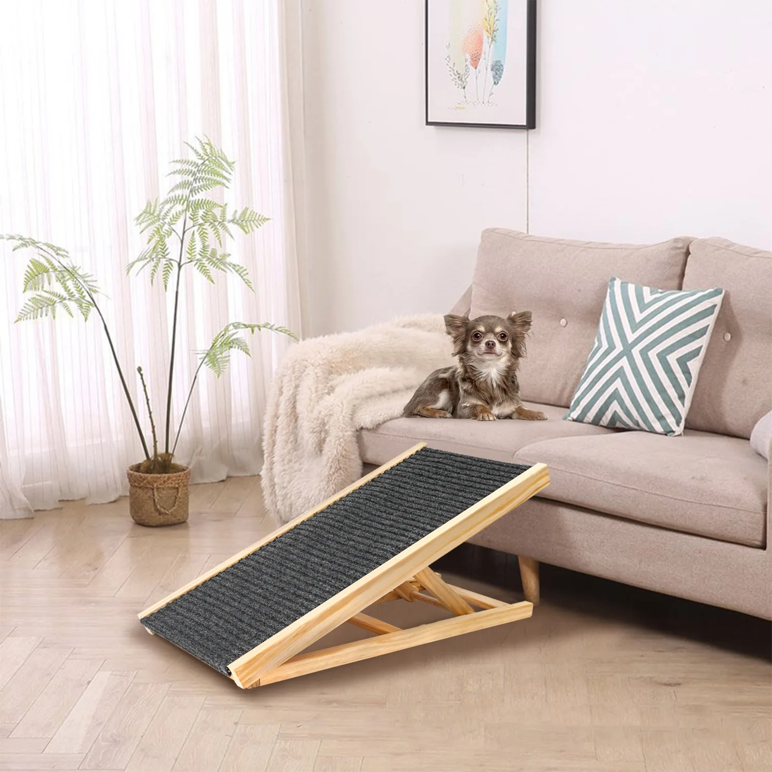 Solid Wood Adjustable Dog Climbing Stairs, Non-Slip Pet Ramp, Sofa Ramp, Ladder