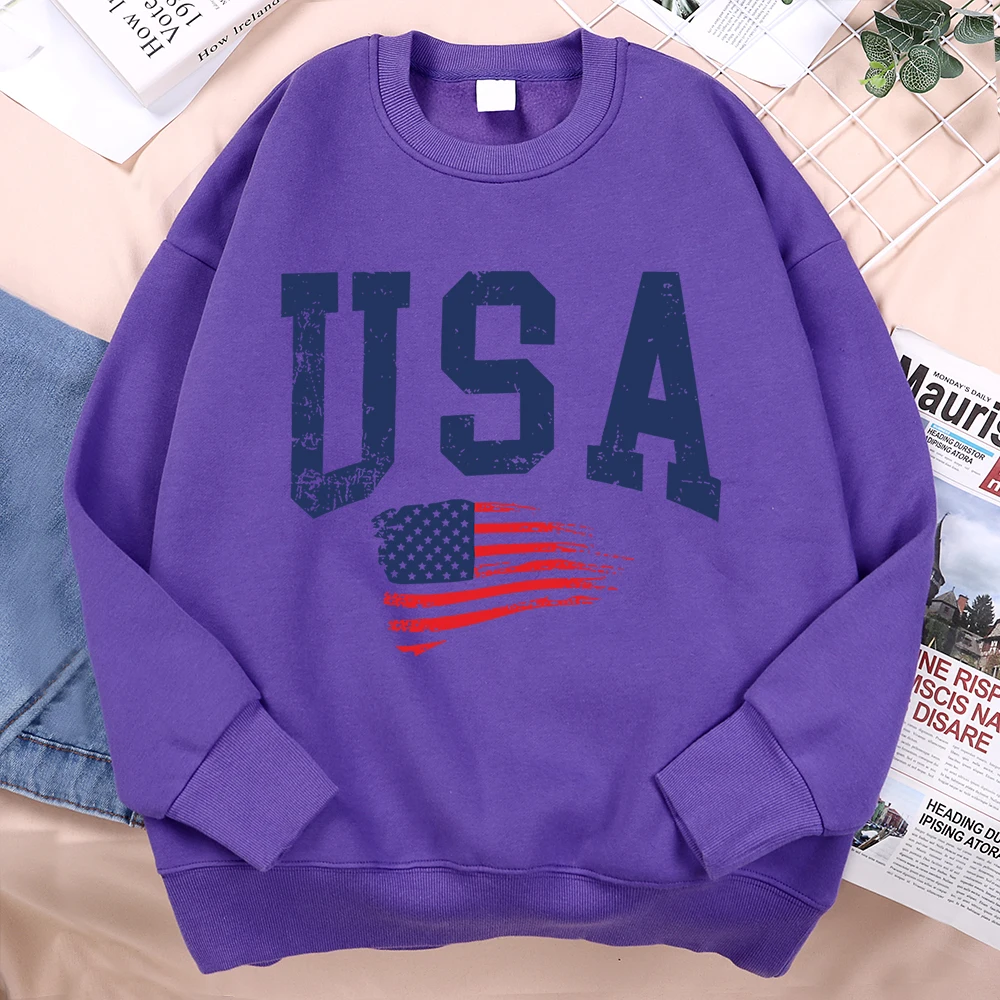 Usa Fluttering National Flag Male Hoodie Casual Loose Hoody Creativity O-Neck Sweatshirt Street Fashion Pullover Clothing Women