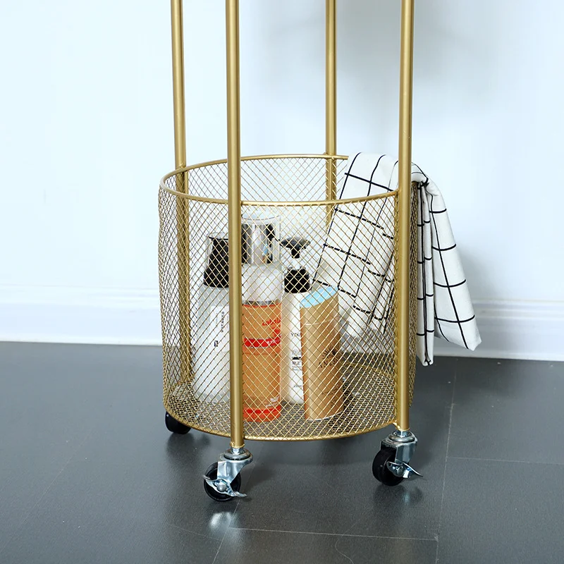 Nordic Bathroom Racks Floor-standing Iron Art Wheeled Trolley Light Luxury Living Room Gold Storage Rack Two-layer Storage Shelf