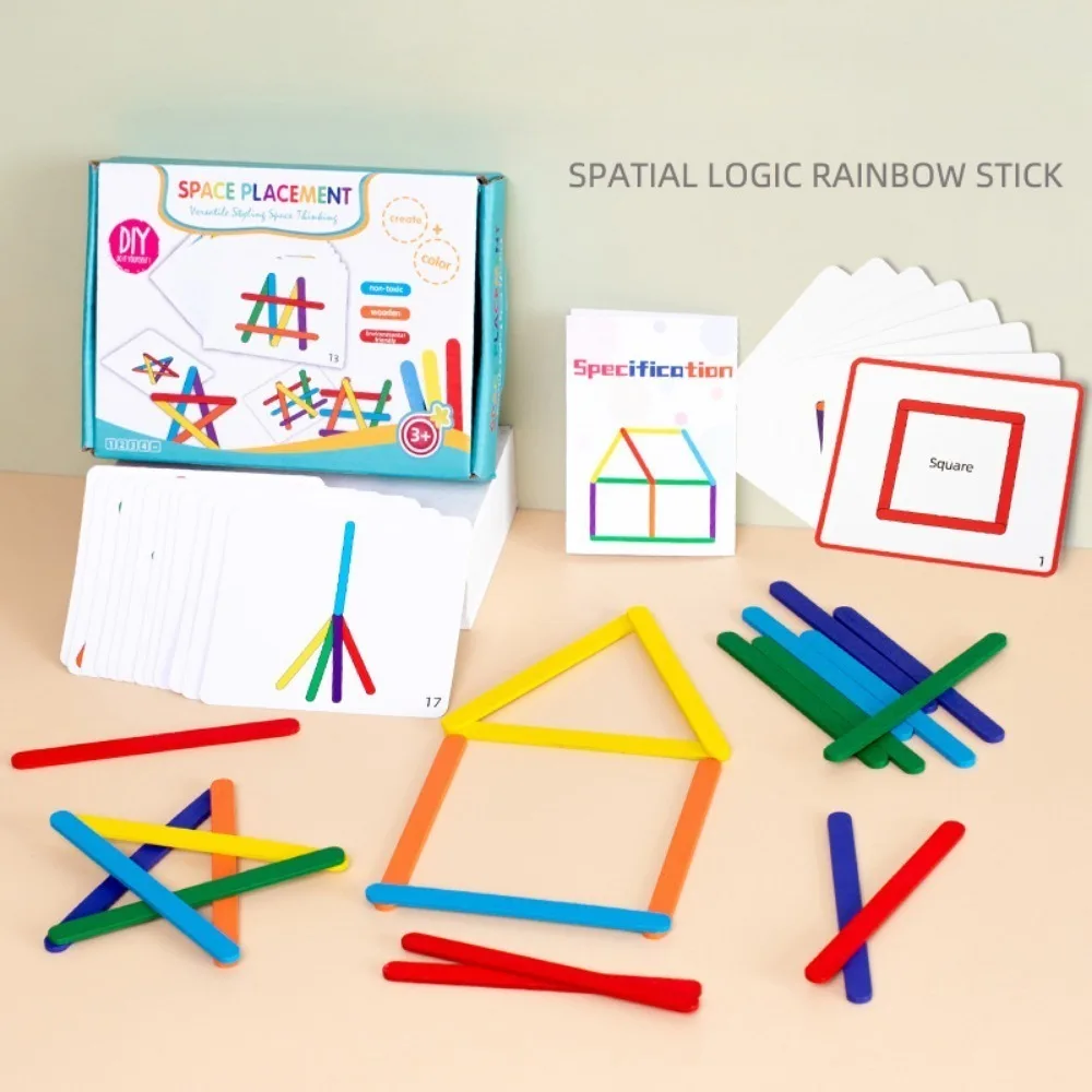 Kids Montessori Wooden Toys Rainbow Stick Puzzle Colored Sensory Logical Thinking Matching Games Children Early Educational Toys le corbusier architecture illustration minimalist colored pencil modulor jigsaw puzzle personalized wooden name puzzle