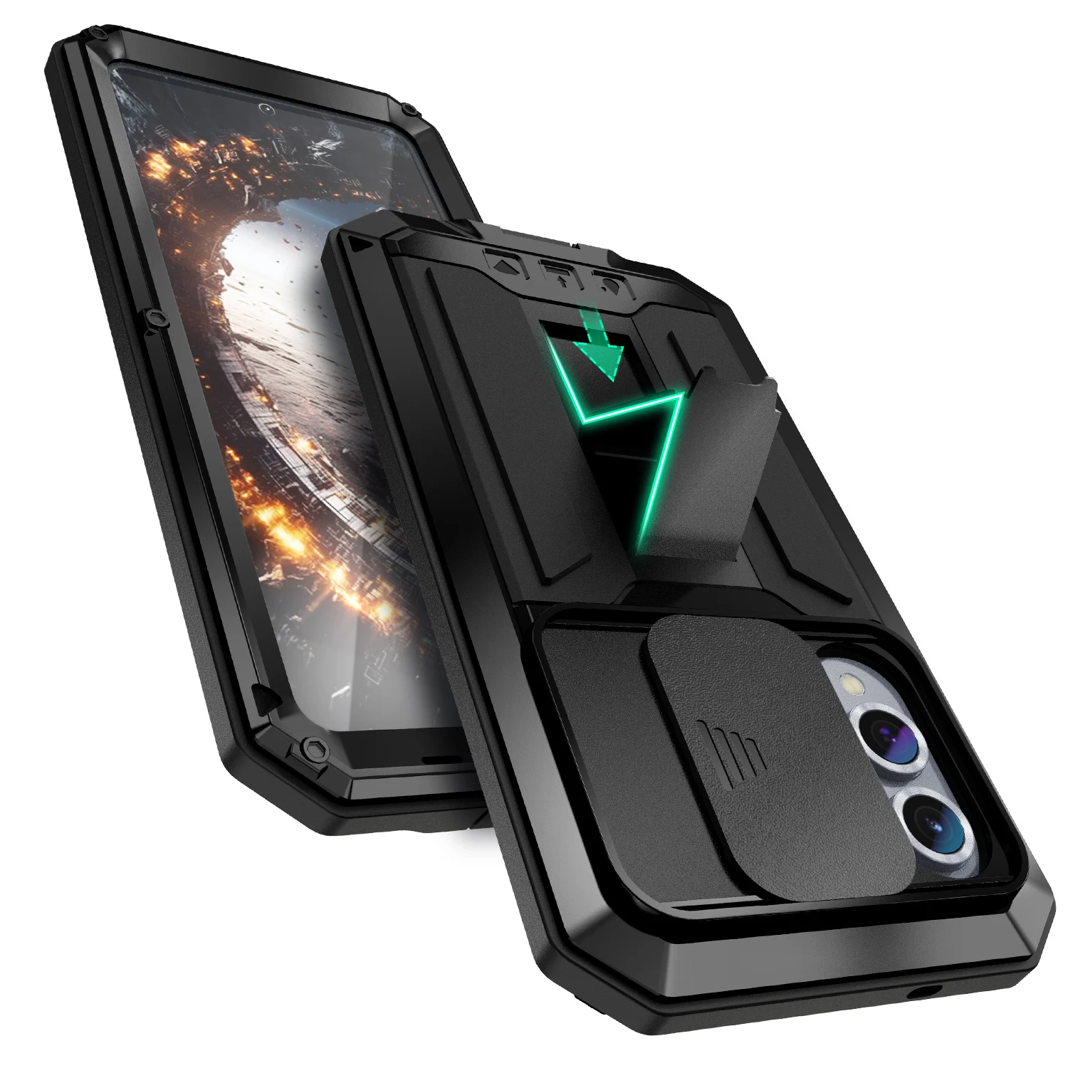 Rugged Armor Shockproof Protective Case with Full Coverage Aluminum Metal Cover