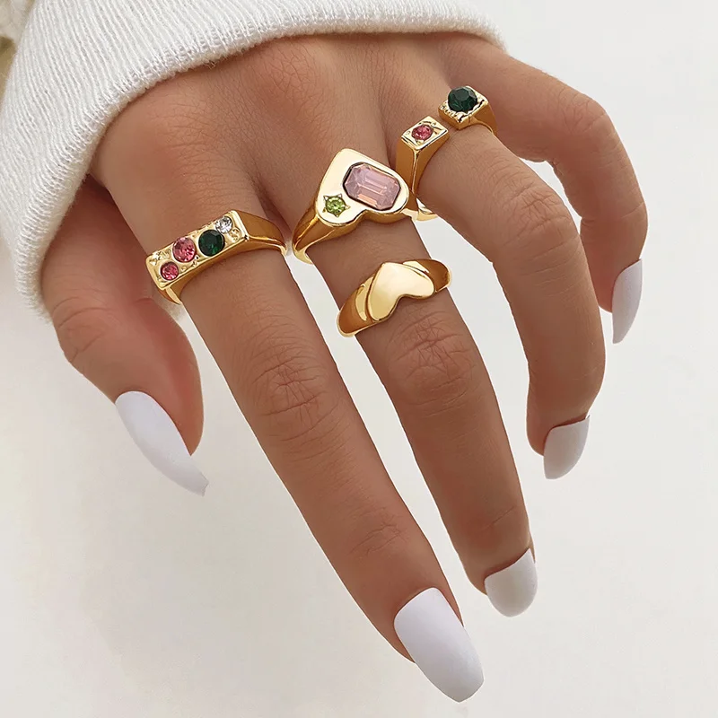 IFKM Trendy Bohemian Knuckle Ring Set For Women Gold Color Crystal
