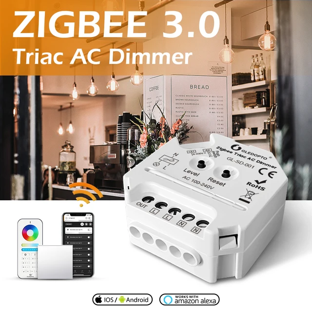 GLEDOPTO Zigbee AC Triac Dimmer Dimmable Push Switch โมดูล 2.4G RF รีโมทคอนโทรล Mini Smart Light Dimmer 220V 1