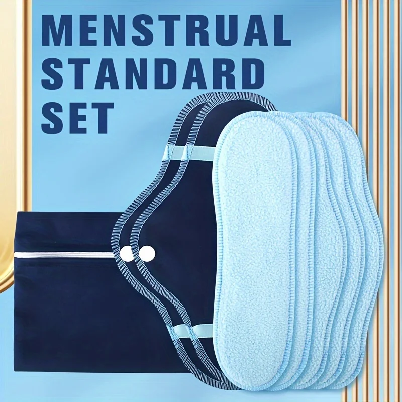 Ultra Absorbent Reusable Sanitary Pads Set - Eco-Friendly Washable Pads with Storage Bag, 8pcs in Blue Polar Fleece