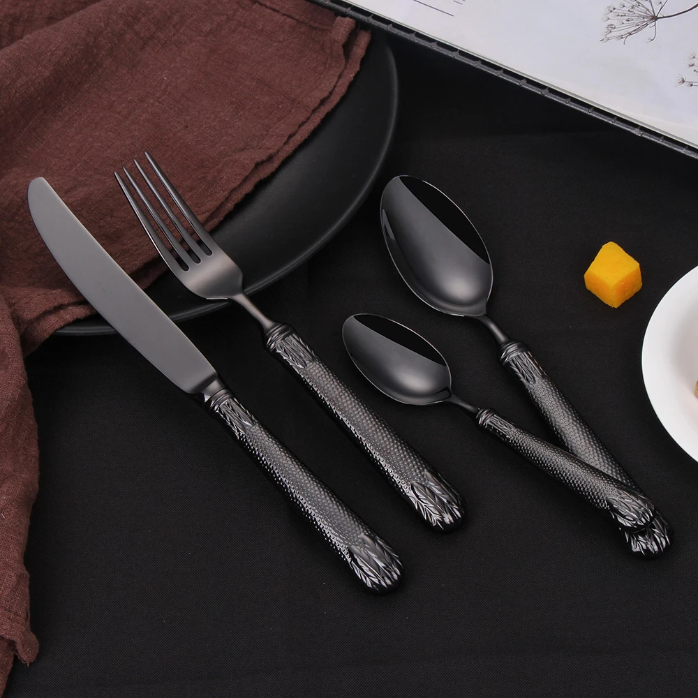 Set di posate per 4 persone, 20 pezzi, in acciaio inox, nero