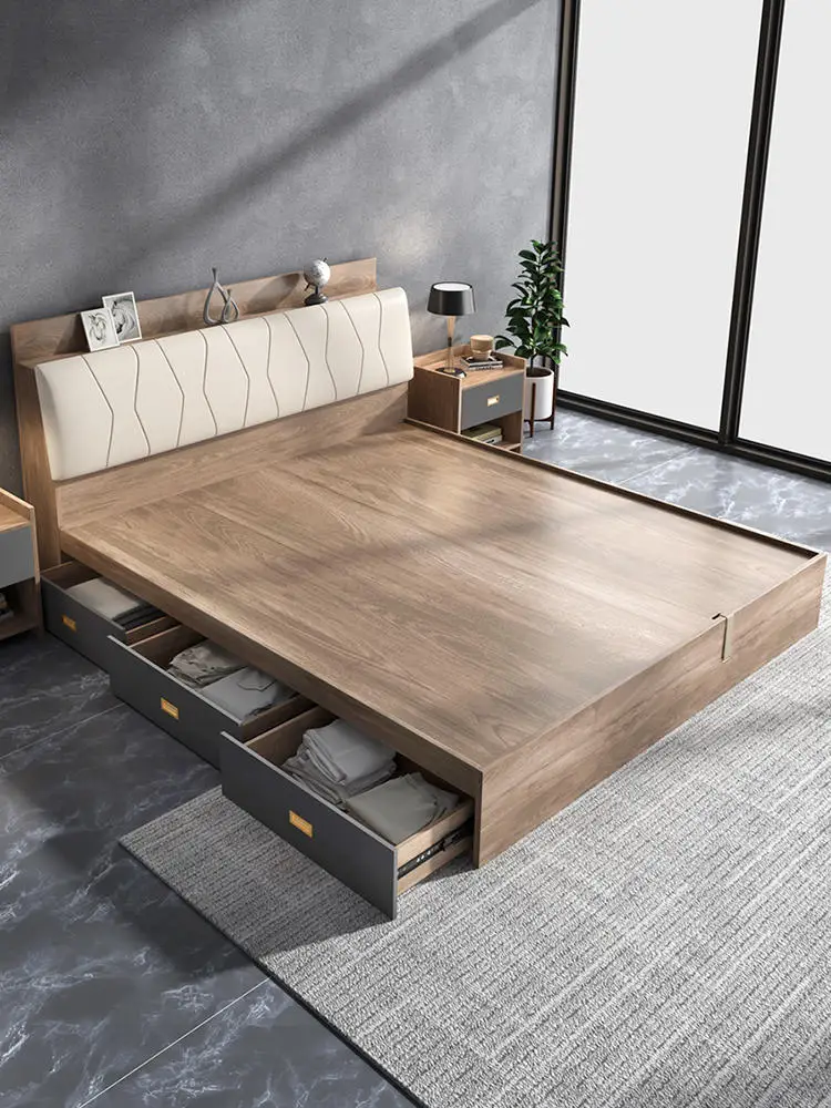 

Modern Simple Double BedHigh Box Bed, 1.8m Master Bedroom, Nordic Small Apartment, Wedding Bed, Storage Bed
