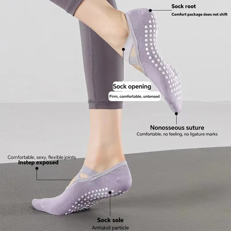 Yoga Socks for Women Pure Cotton Non Slip Pilate Socks Section Bandage Yoga Sport Ballet Dance Backless Ankle Grip Socks Fitness