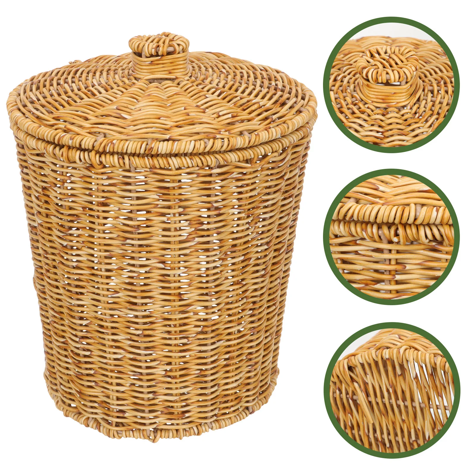 

Decor Sundries Storage Woven Basket with Lid Imitation Rattan Multifunction Multipurpose Container Plastic Laundry Child Waste