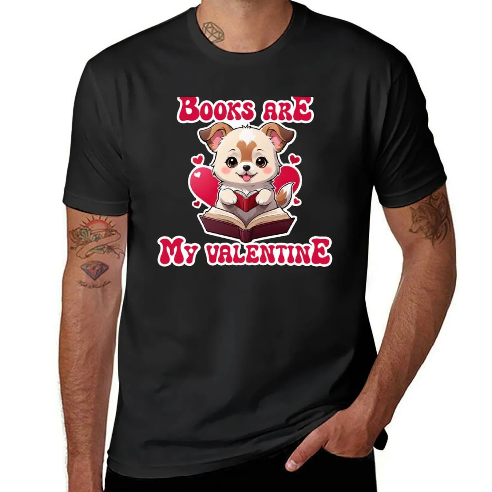 

Books Are My Valentine Dog T-Shirt aesthetic clothes summer top sweat vintage mens t shirts