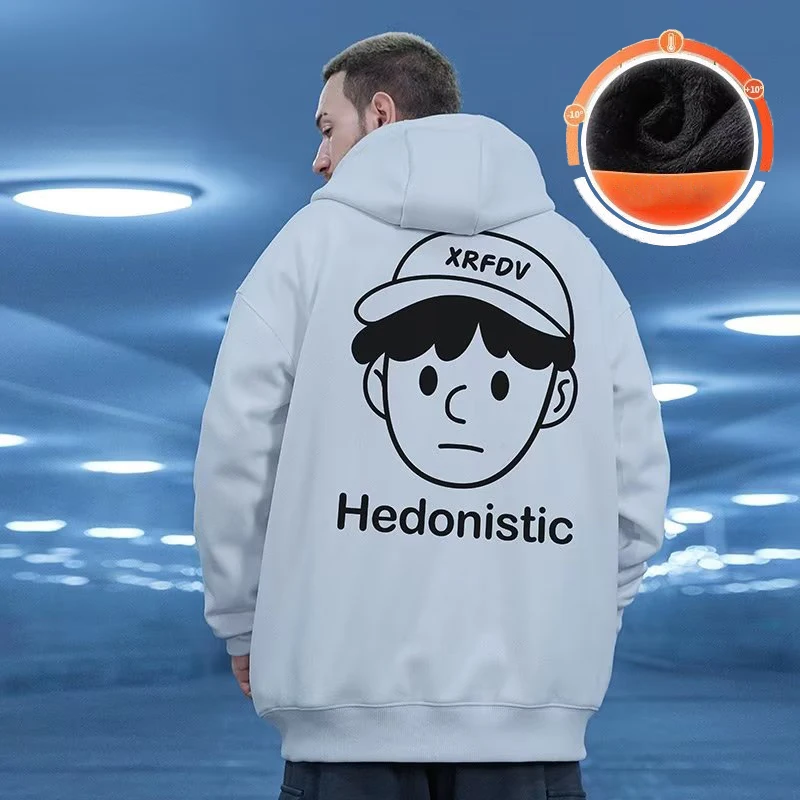 Hooded Sweater Men's Trendy Brand Large Size M-8XL Men's Autumn And Winter Style Plush And Thick Fat Hip-hop Pullover Jacket