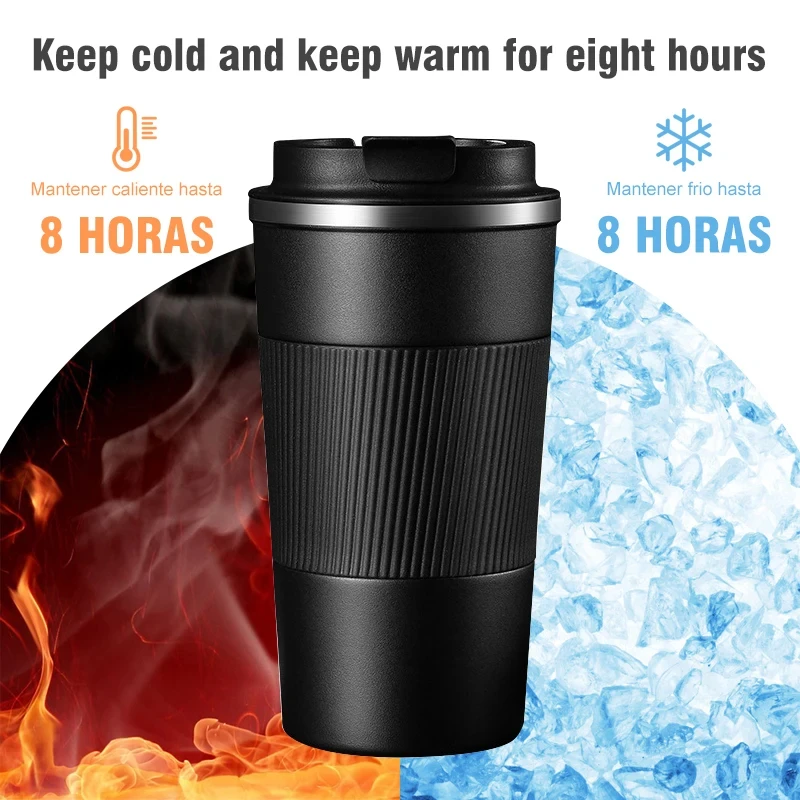 380ml/510ml Coffee Thermos Mug Leak-Proof Non-Slip Car Vacuum Flask Travel Thermal Cup Double-Wall Stainless Steel Water Bottle