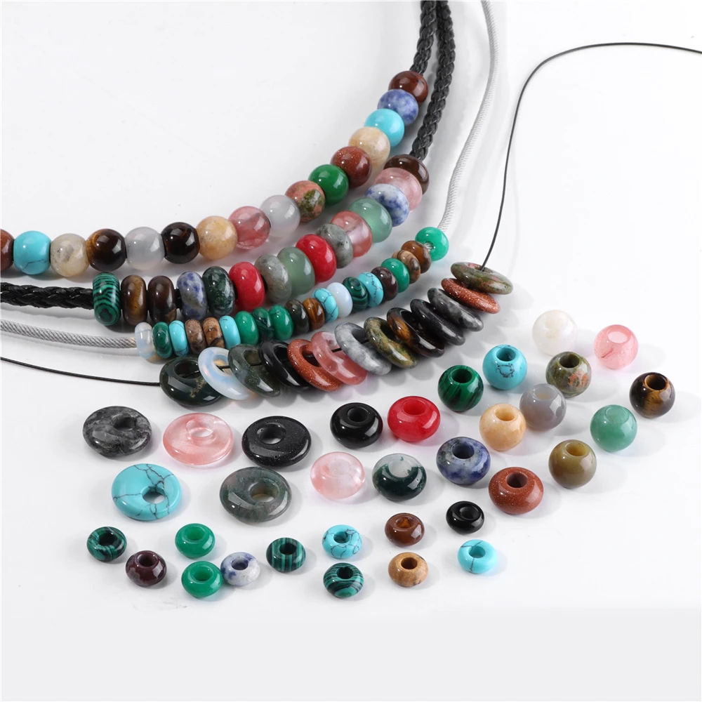 New 2pcs/lot 14x7mm Abacus Shape Agate Turquoise Tiger's Eye Natural Stone  Big Hole Spacer Beads for Jewelry Making Hole 5mm - AliExpress