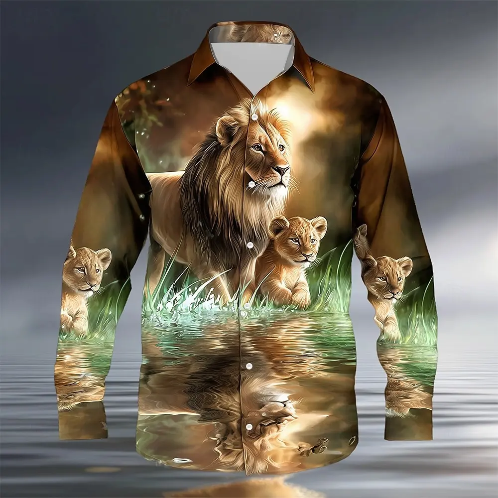 Men’s 3D Lion Print Shirt 2