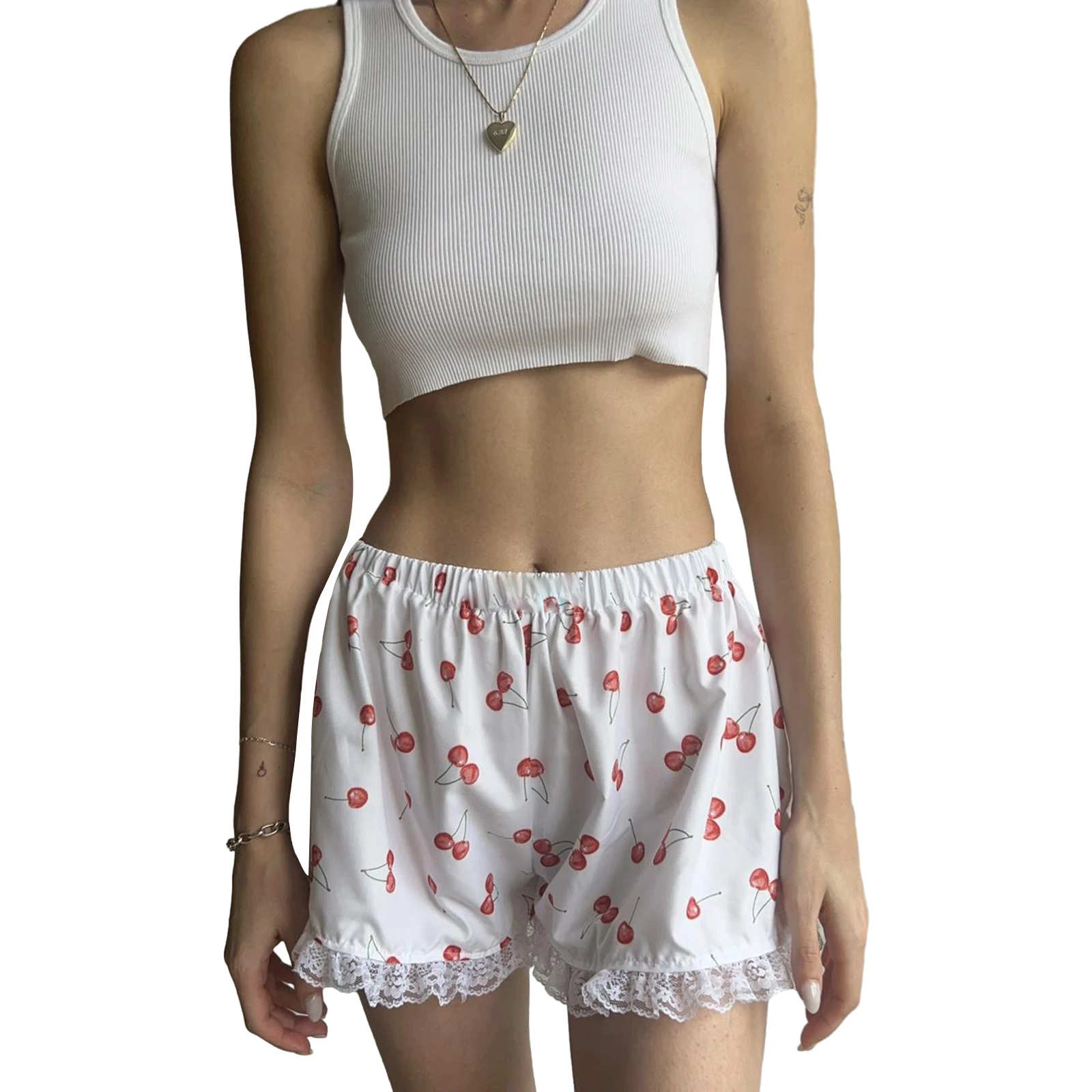 

Women’s Lace Trim Shorts Sleepwear 2024 New Fashion lastic High Waist Loose Shorts Summer Printed Sleep Bottoms Comfortable
