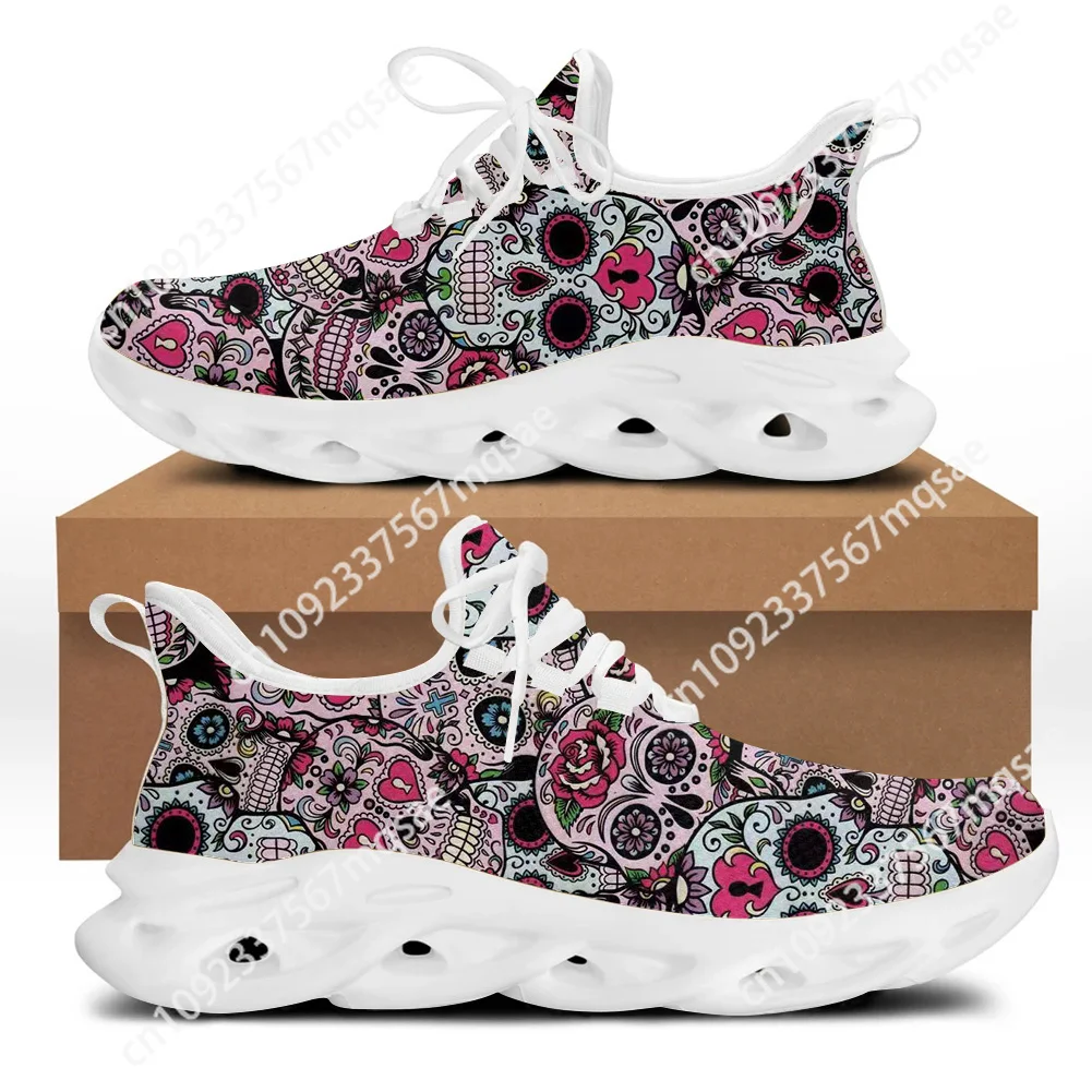 Sugar Skull Design Ladies Vulcanized Shoes Lightweight Lace Up Skull Print Custom Women Sneakers Casual Breathable Jogging Shoes 2