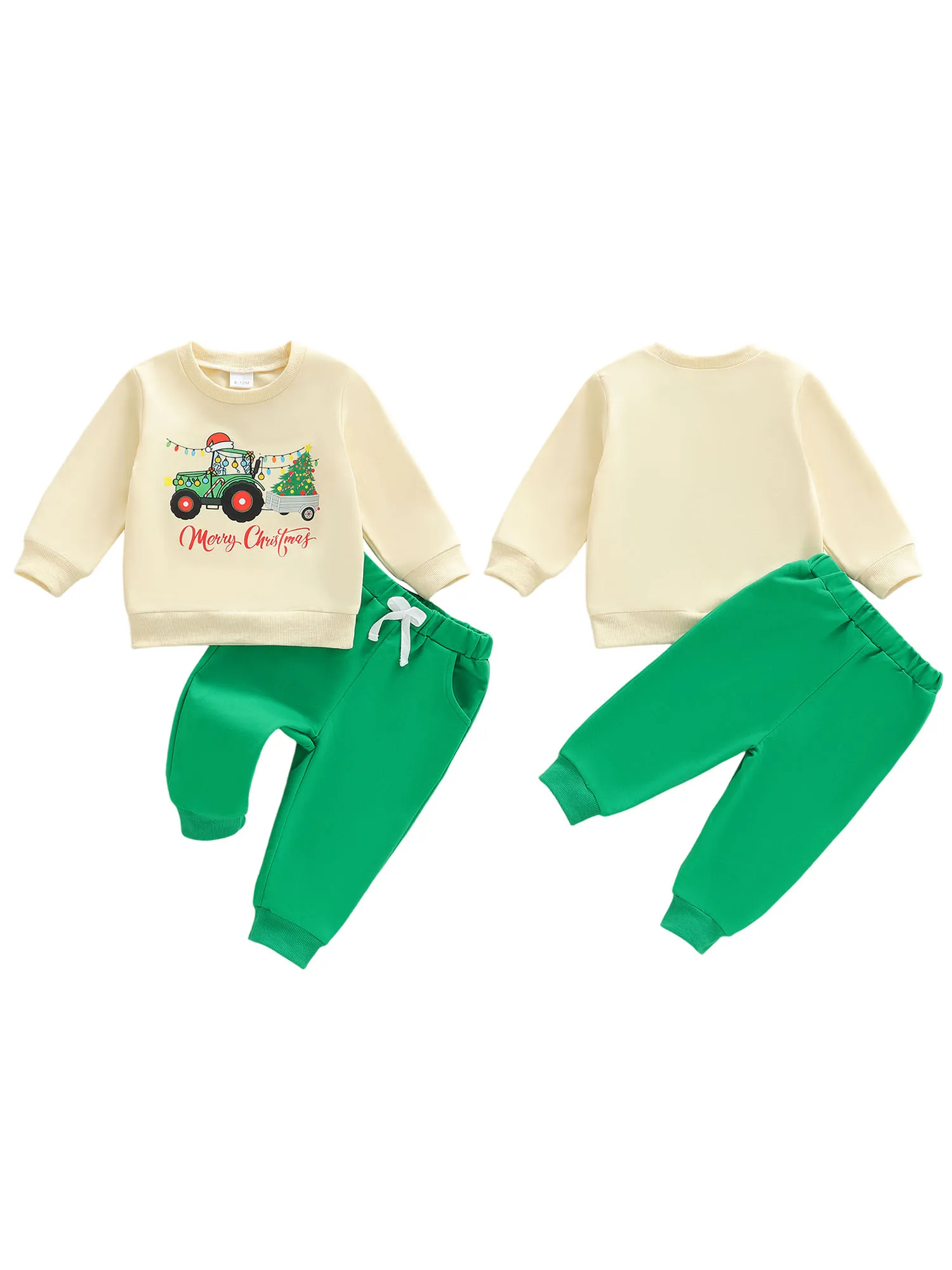 Toddler Baby Clothing Set Fashionable Long Sleeve Christmas Tree Printed Pullover with Pants 2Pcs Outfit