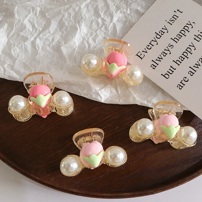 

Cute Tulip Flower Pearl Mini Shark Clip Sweet Hair Claw Elegant Bangs Side Clip Hairpin Girly Heart Headwear Hair Accessory Gift