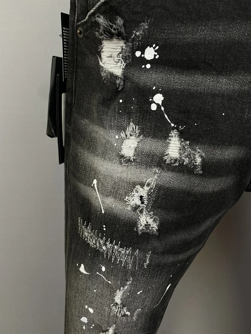 ICON BRAND D2 Men Jeans Denim Pants Hole Slim Pencil Trousers Metal Buttons Party Classics Fashionable Black DSQ2 JENAS 3