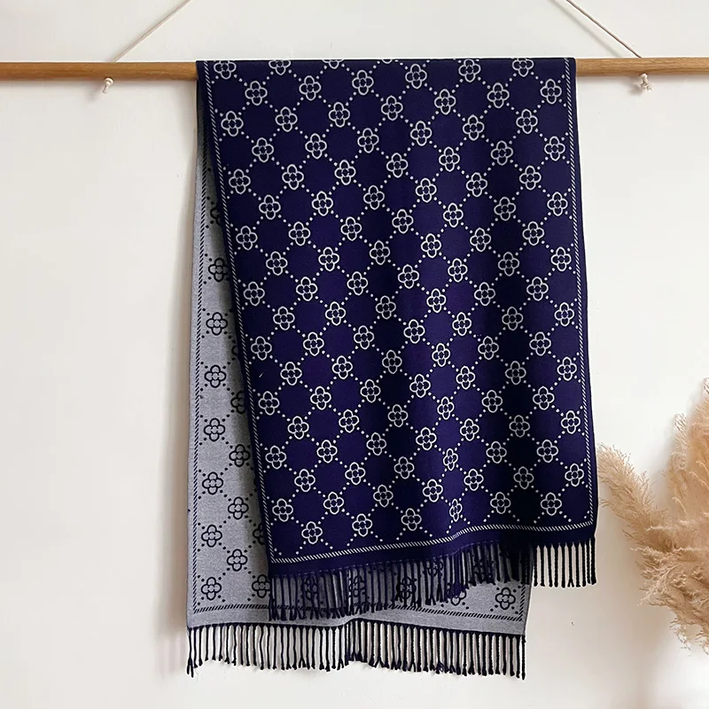 Brands Jacquard Design Winter Two-Sided Scarf Cashmere Soft Warm Long Fringe Pashmina Shawl Coldproof Windproof Blanket Scarf