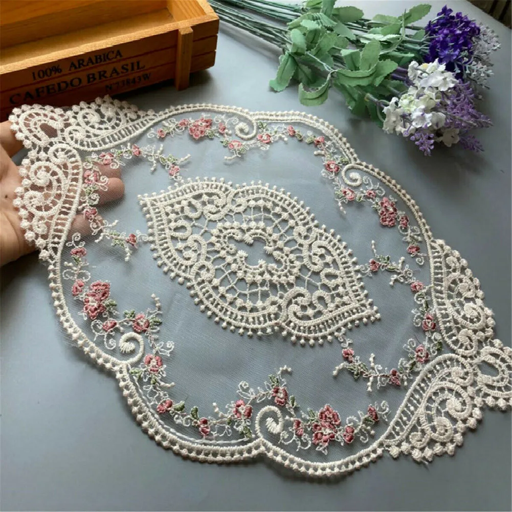 

1pc Flower Embroidered Tablecloth Lace Hollow Oval Table Mat Wedding Party Dinner Decor Vintage European Style Placemat 31x44cm