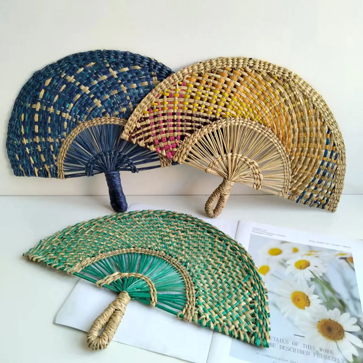 Hand-woven Seagrass Fan Summer Cool Hand-cranked Fan Homestay Decorative  Wall Fan Performance Props 42 * 29cm - AliExpress, image size:1200x1200