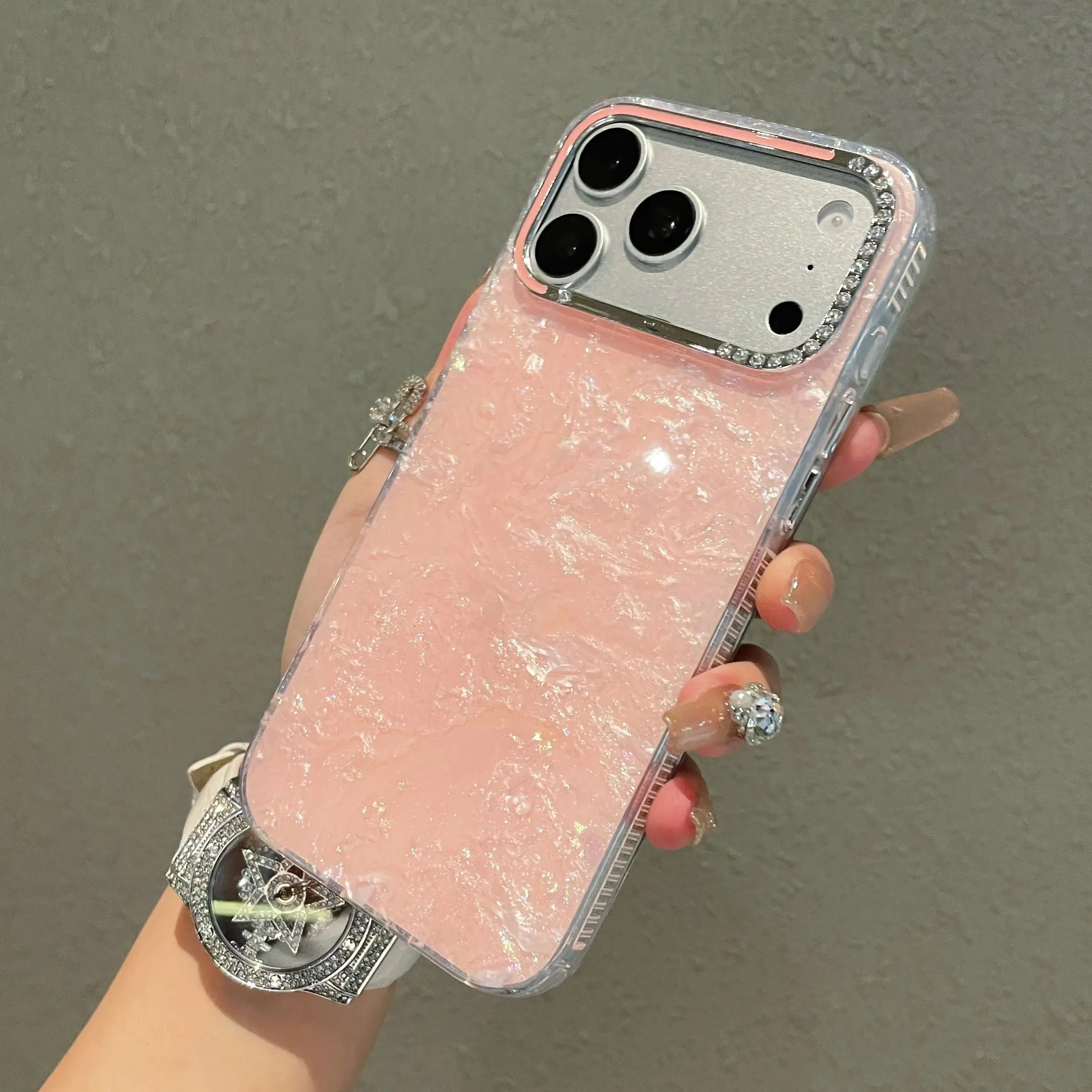 Glamorous Rhinestone Glitter Phone Case with Shell Pattern and Camera Protection