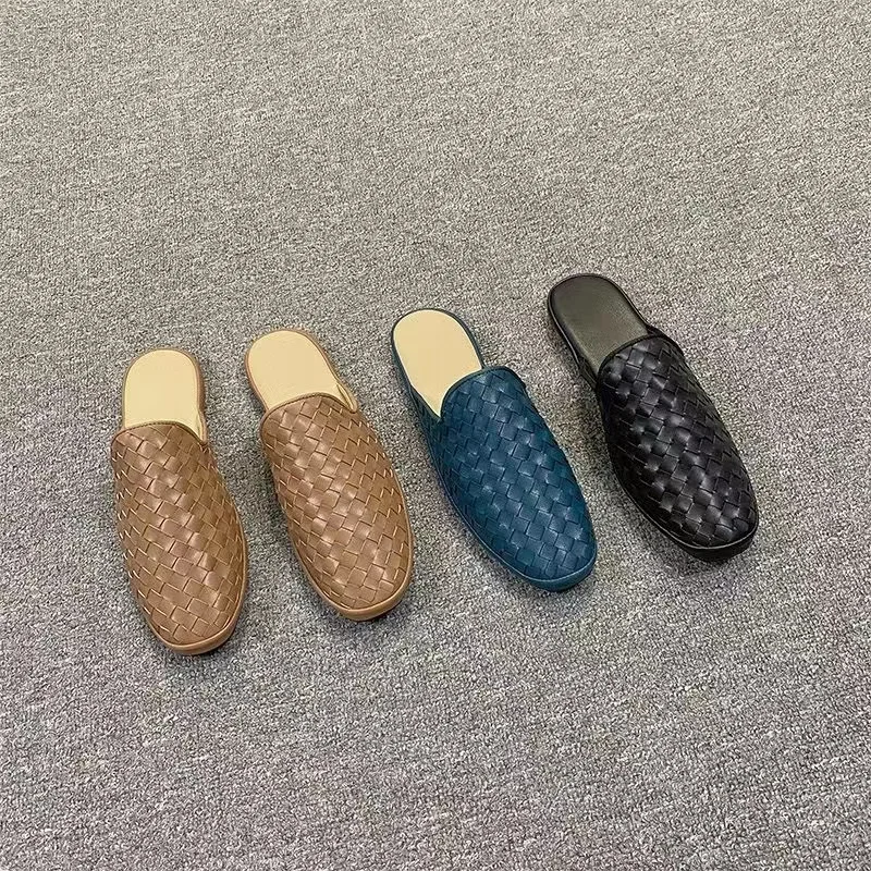 

Hand Woven Flat Heels Summer Slippers Women 2023 New Outside Closed Toe Slippers Women Pointed Toe Mules Women Black Beach Shoes