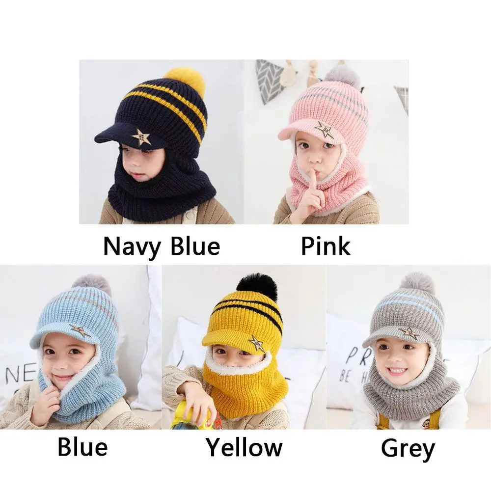Windproof Winter Warm Balaclava Hat Scarf Fleece Lining Baseball Caps Knitted Cap Hooded Scarf Earflap  Beanie Hats