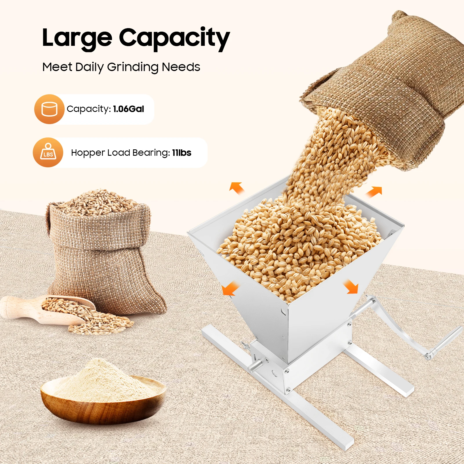 Manual and Electric Grain Mill Grinder, Stainless Steel Hand Crank Grain Grinder for Home Brewing and Wheat Grinding