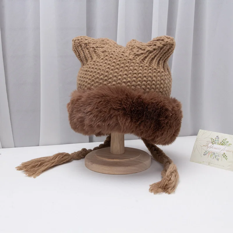

Cat Ears Plush Knitting Keep Warm Women'S Style Cap Winter Thickening Lovely Bandage Soft Earmuff Woolen Hat