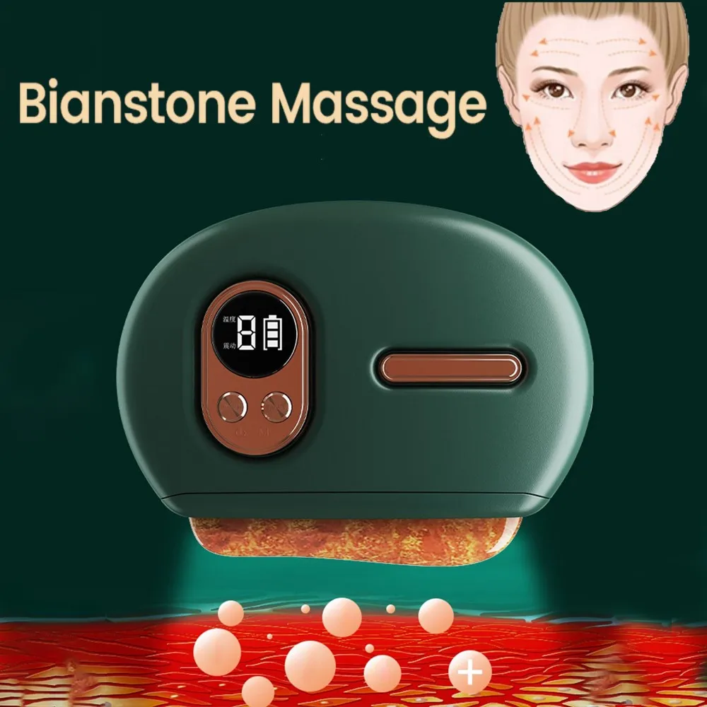 

Electric Bianstone Gua Sha Board Micro Frequency Vibration Guasha Apparatus Facial Lifting Bian Stone Massage Board Hot Compress