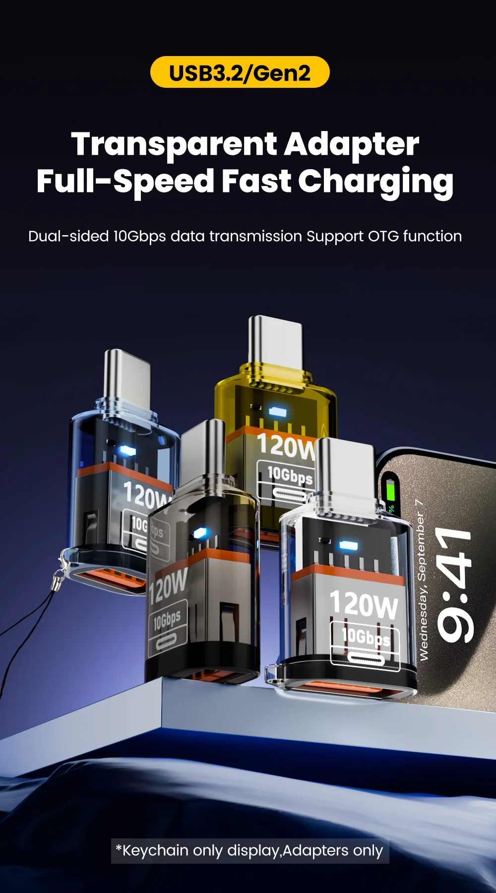 120W Type C To USB 3.2 OTG Adapter USB Female To Type C Male Fast Charging Converter For iphone 15 16 Xiaomi Tablet USB C OTG