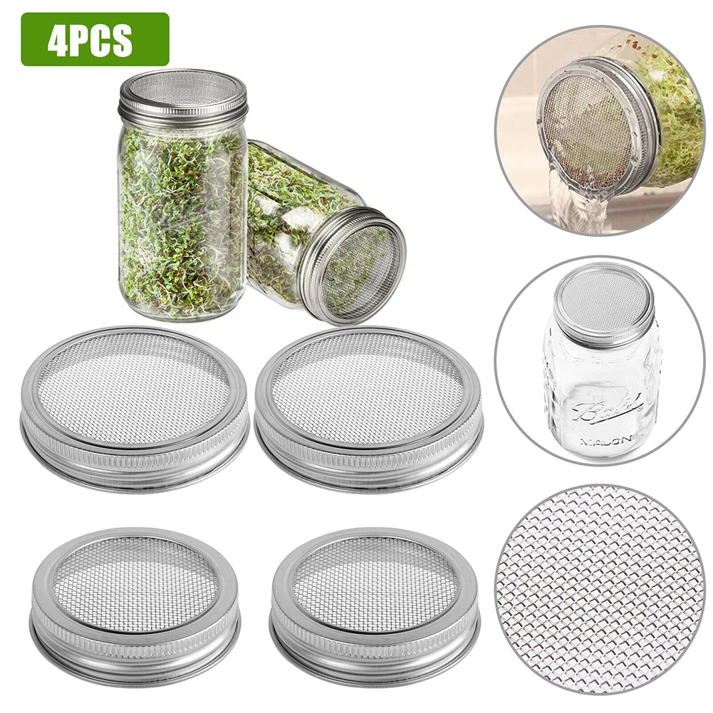 4pcs 70mm Stainless Steel Strainer Sprouting Cover Lid Utensils For Kitchen For Jar Sprout Kitchen Gadgets Item