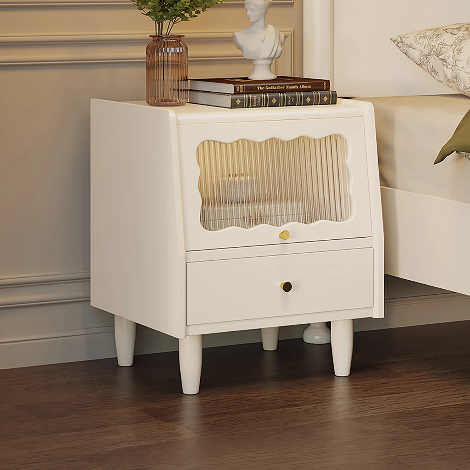 

48CM Bedside Cabinet, Two-tier Bedside Cabinet, Cabinet Home Bedroom, Home Furnishings White/Wood Color/Black
