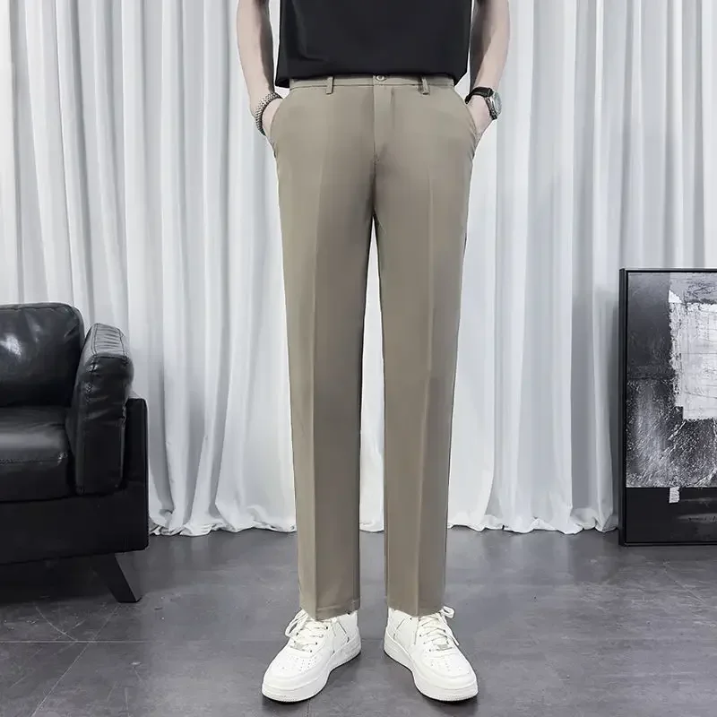 thumbnail image 1 of Pantalones de traje de color sólido para hombre, pantalones rectos de verano para hombre, ropa elegante de talla grande, oferta de sastrería barata de alta calidad, 1 of 5