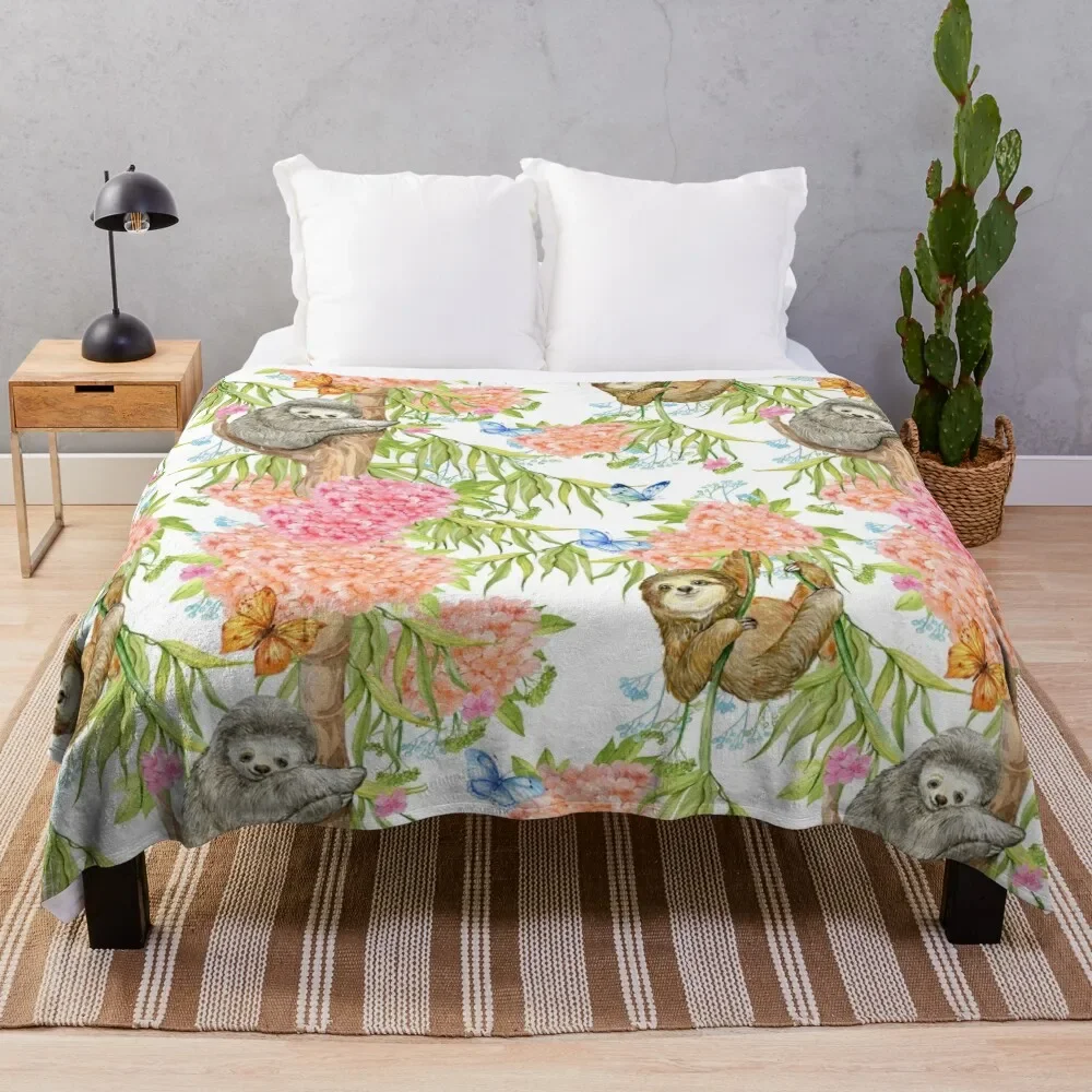

Sloth and flowers Throw Blanket Soft Plush Plaid Fluffy Softs Blankets