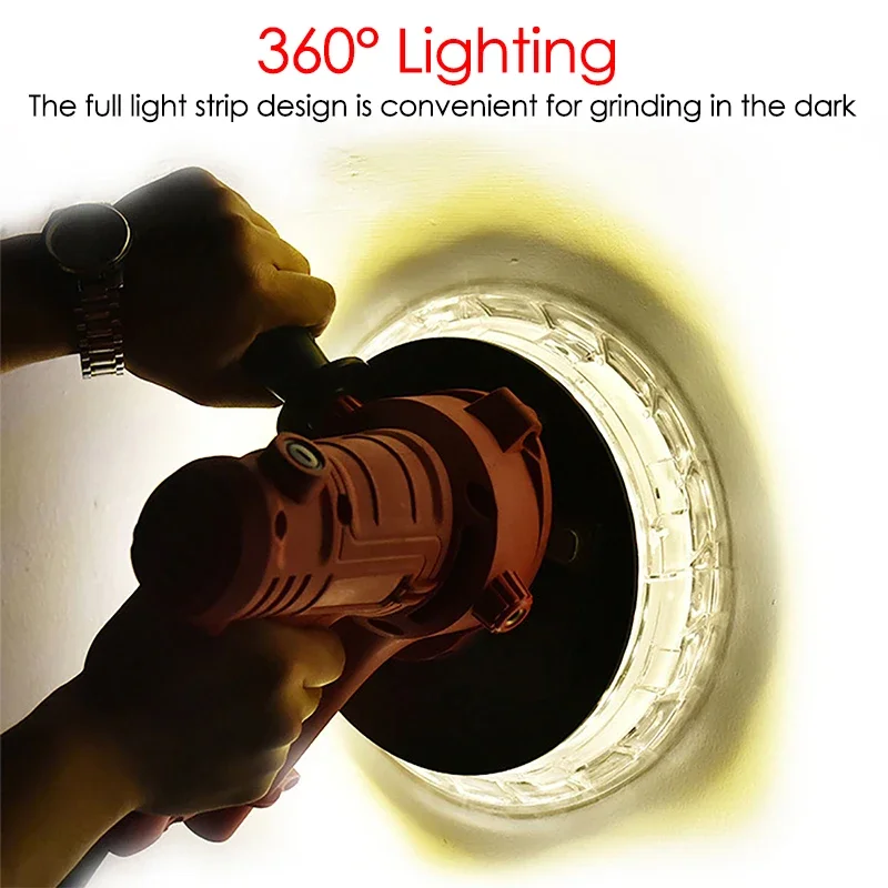 1250W Electric Drywall Sander with Lamp Wall Putty Polisher Self-Priming Dust-Free Grinding Machine Grinder for Home Decoration