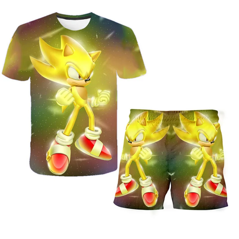 baby pajamas for a girl children sonic 2 3D Print T shirt Sets Boys Girls super sonic Suit 4-14Years Baby cartoon clothes kids clothing Summer harajuku baby suit boy Clothing Sets