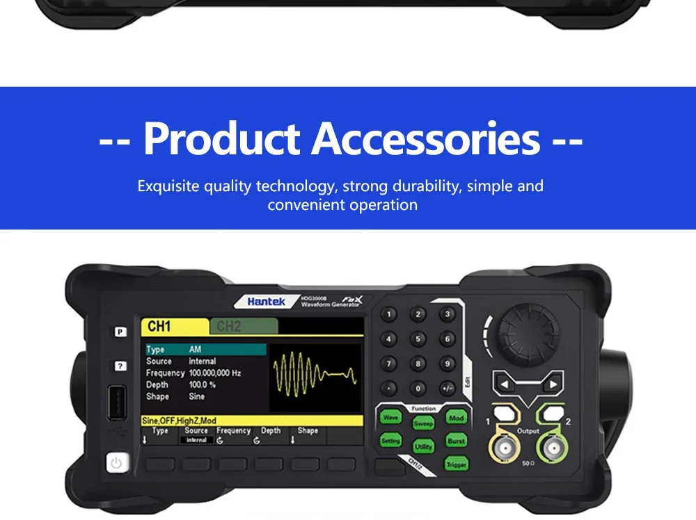 Hantek 2-channel signal generator arbitrary waveform pulse function harmonic fre