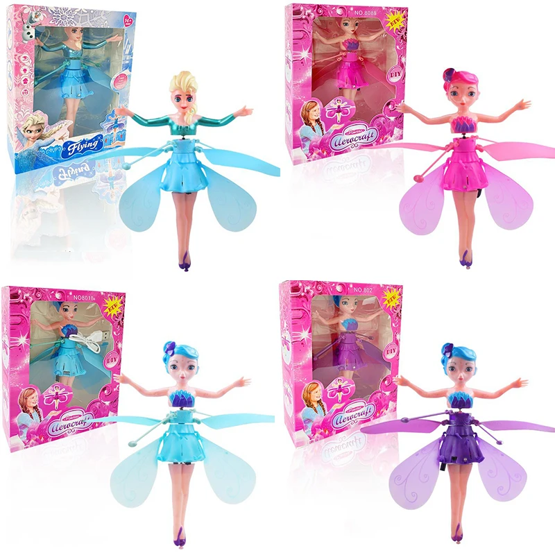 Disney Frozen Gesture Sensing Aircraft Incandescente Flying Toys Model Action Figure Elsa Magic Fairy Cute Toy Kids Girl Birthday Gift