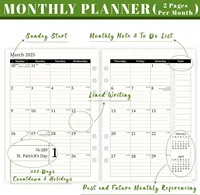 2025 A5 Weekly & Monthly Planner Binder Refill Insert - 5.8"x8.3", 100GSM Paper, 6 Hole Punched for Refillable A5 Binder 2