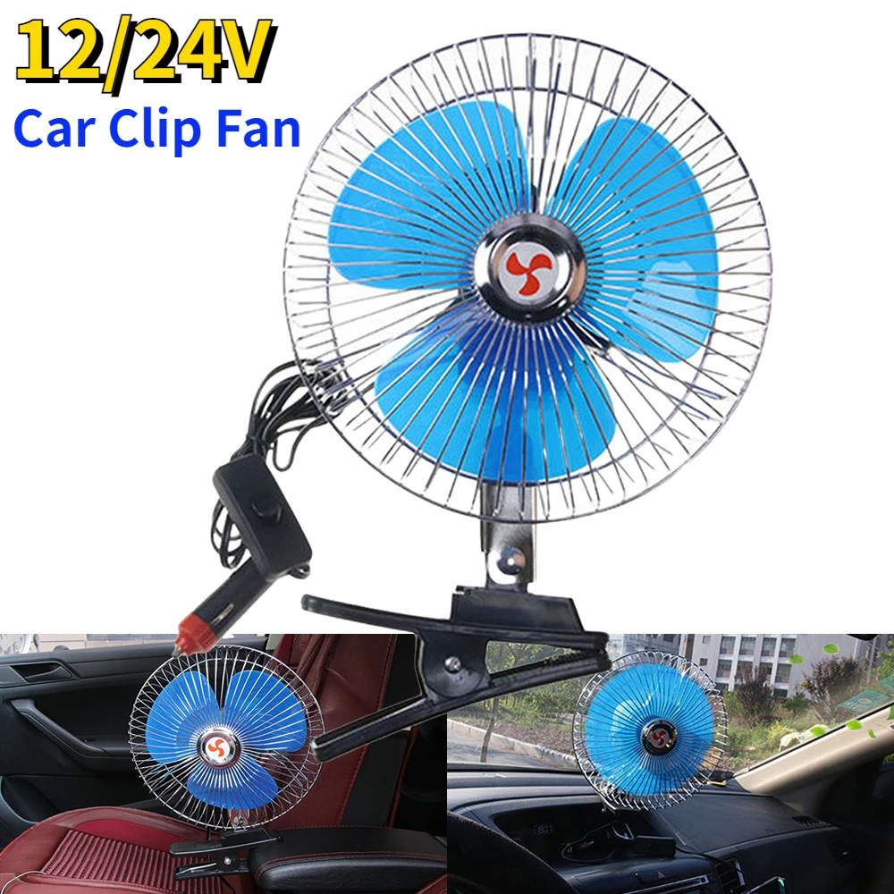 DC 12V/24V Mini Electric Auto Car Fan Low Noise Clipon 25W Summer Cooling Fan Truck Vehicle