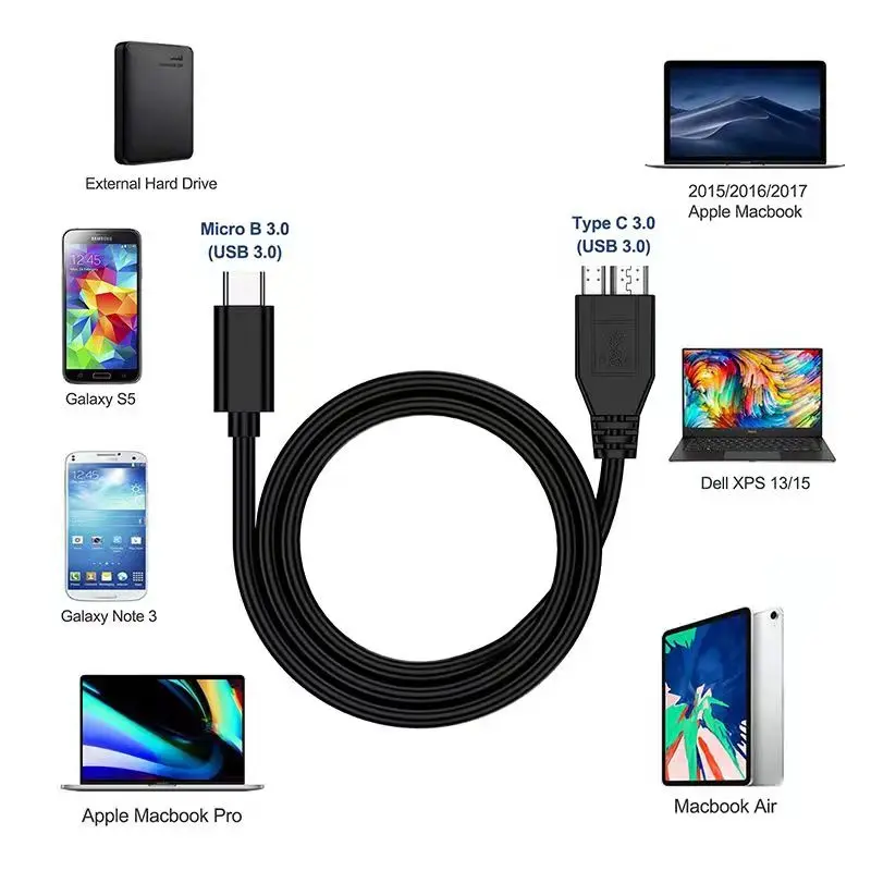 Cavo Micro USB 3.0 da 5Gbps tipo C A A Micro B caricabatterie cavo USB Type-c maschio A Micro B maschio per disco rigido digale WD West