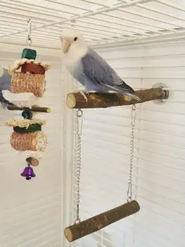 Altalena per Uccelli, Supporto per Pappagalli in Legno Naturale, Giocattoli per Gabbie di Pappagalli, per Parrocchetti, Cacatua, Budgie, Agaporni, Calopsittici e Piccoli Animali