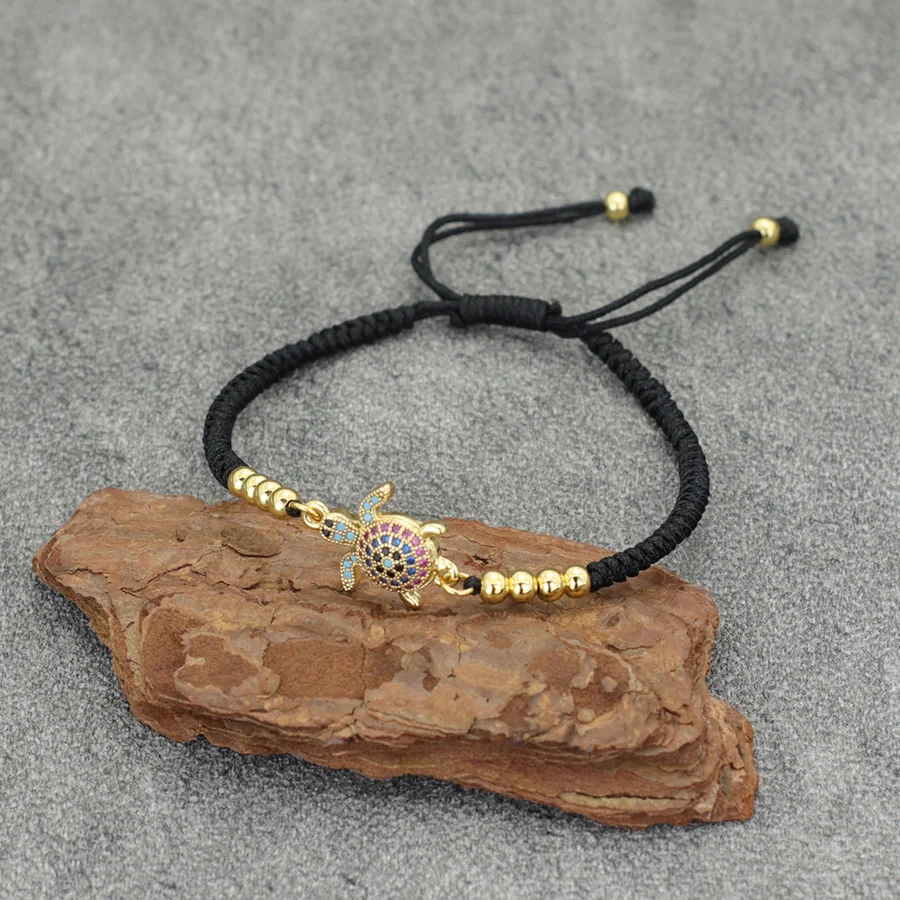 Adjustable Black Red String Turtle Bracelet for Men Women